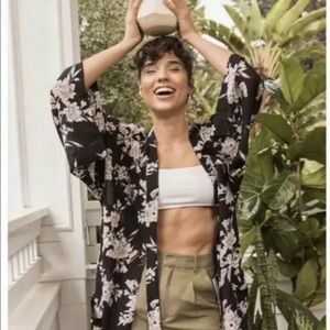 Spiritual Gangster Floral Black Maya Kimono 1 sz